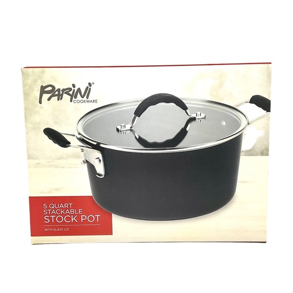 Parini Cookware-5 Quart Stackable Stock Pot w/Glass Lid - Picture 1 of 3